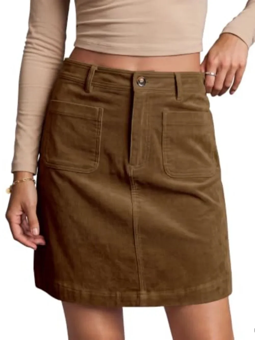 Vetinee Women's Corduroy A-Line Mini Skirt High Waisted Stretchy